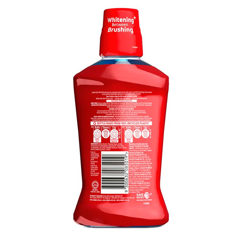 Load image into Gallery viewer, Colgate Optic White Teeth Whitening Mouthwash with Optic Brightener, Alcohol Free 500mL
