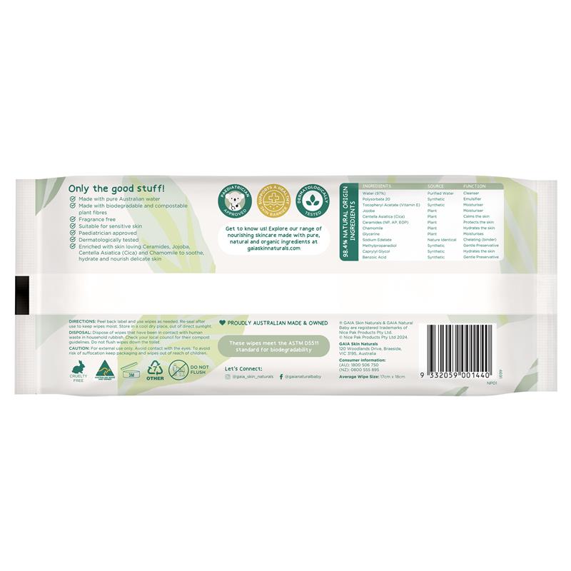 Load image into Gallery viewer, GAIA Biodegradable Water Wipes 70 Pack
