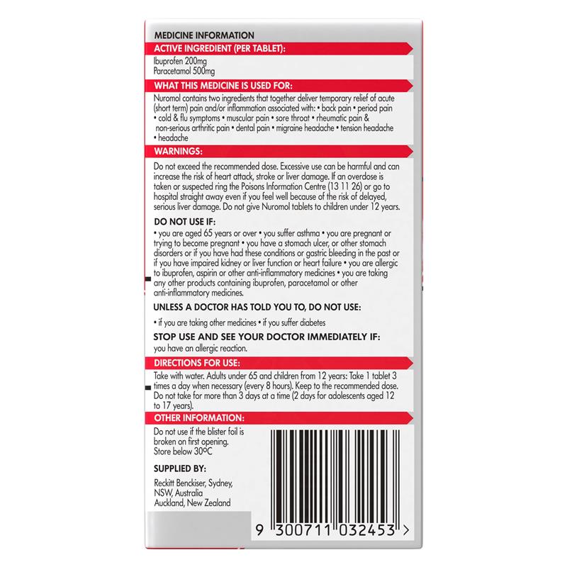 Load image into Gallery viewer, Nuromol Strong Pain Relief Tablets 12 pack Ibuprofen 200mg Paracetamol 500mg
