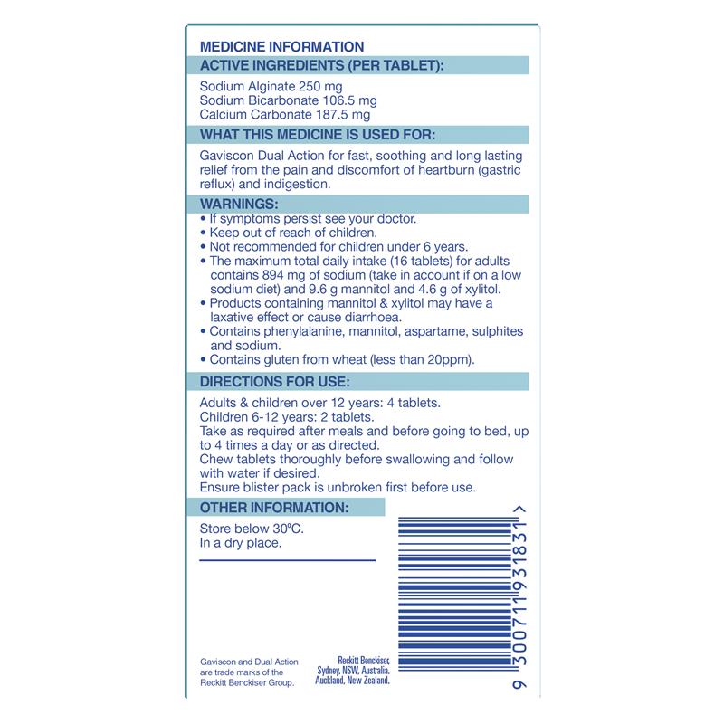 Load image into Gallery viewer, Gaviscon Dual Action Chewable Tablets Peppermint Heartburn &amp; Indigestion Relief 32 Pack
