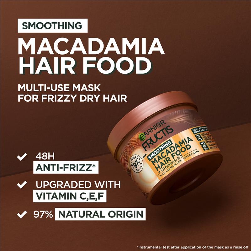 Load image into Gallery viewer, Garnier Fructis Hair Food Smoothing Macadamia 3-in-1 Mask Treatment for Dry &amp; Unruly Hair 390ml
