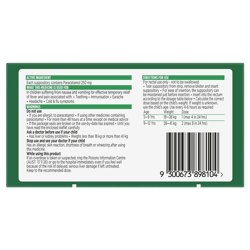 Load image into Gallery viewer, Panadol 250mg 5-12 Years 10 Suppositories
