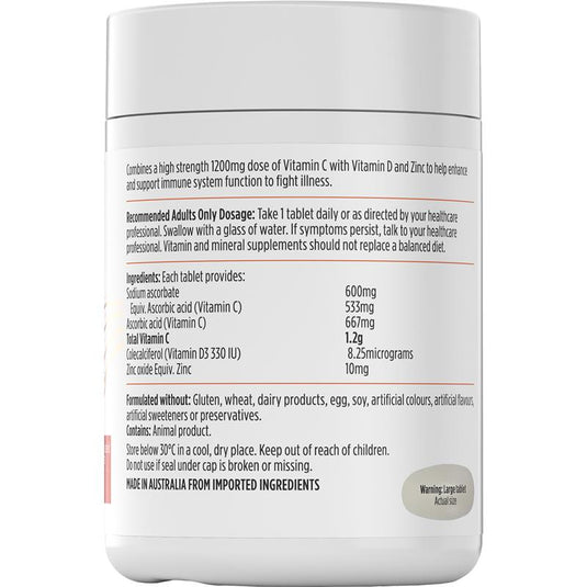 Nutra-Life High Strength Vitamin C + Vitamin D + Zinc 120 Tablets