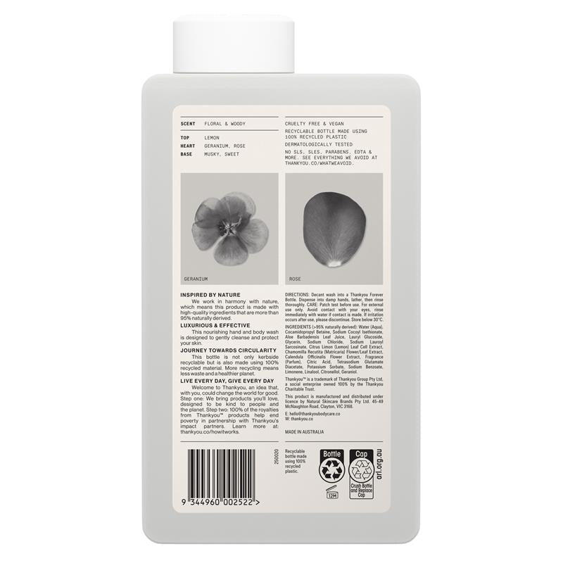 Load image into Gallery viewer, Thankyou Hand &amp; Body Wash Botanical Geranium Rose &amp; Wood Refill 1L
