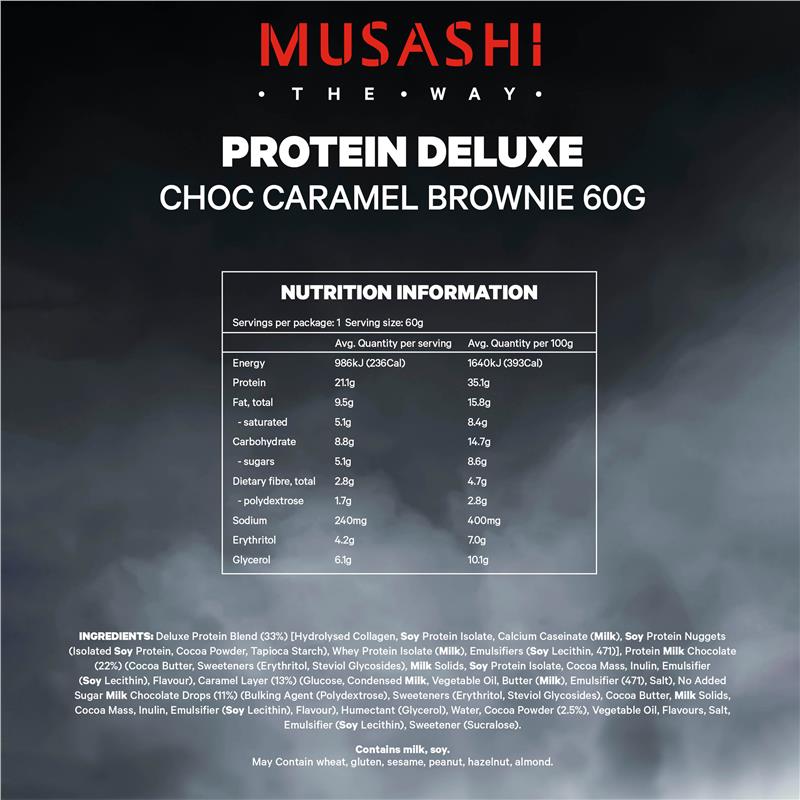 Load image into Gallery viewer, Musashi Deluxe Protein Bar Choc Caramel Brownie 60g
