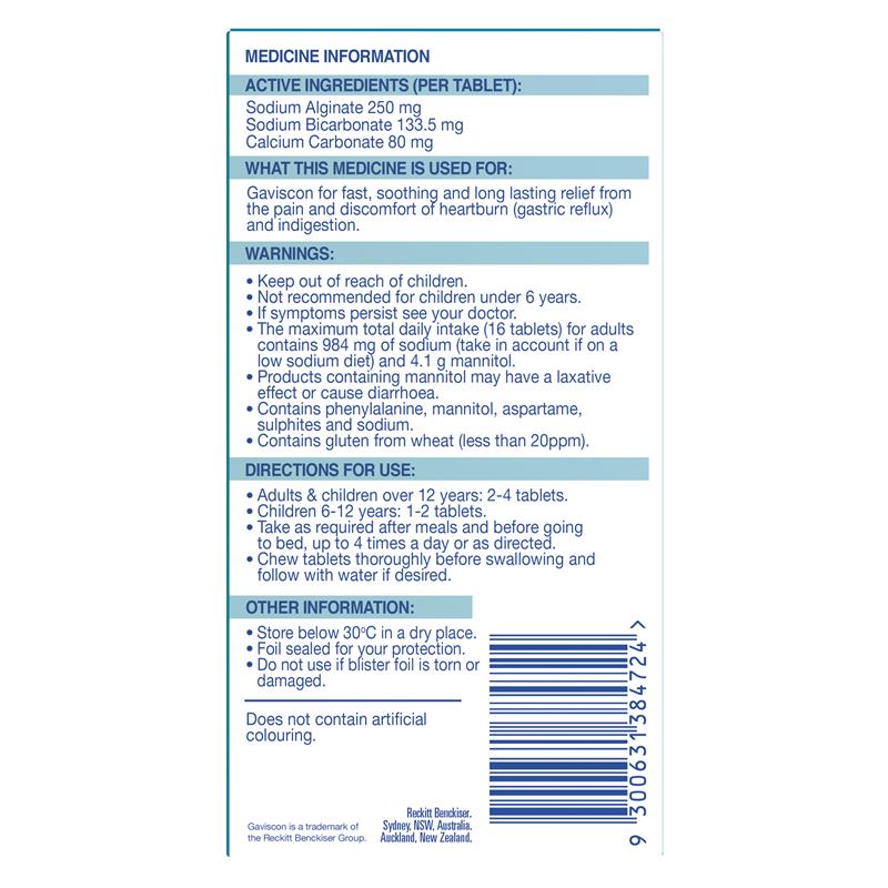 Load image into Gallery viewer, Gaviscon Chewable Tablets Peppermint Heartburn &amp; Indigestion Relief 48 Pack
