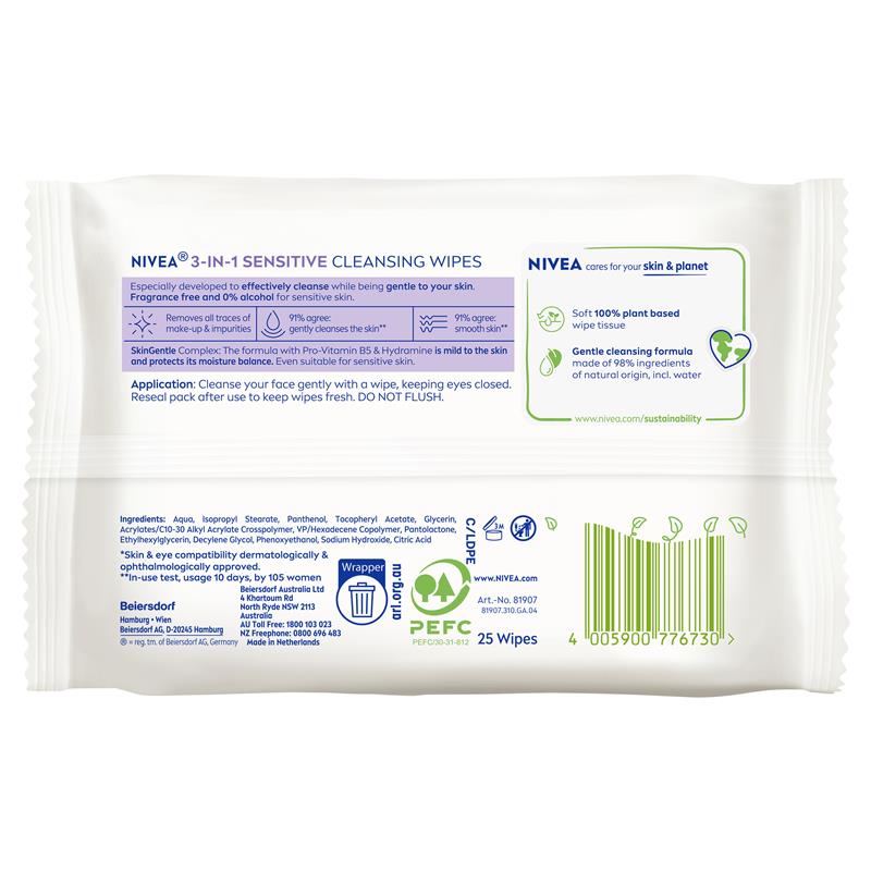 Load image into Gallery viewer, NIVEA 3in1 Sensitive Cleansing Wipes 25 Pack

