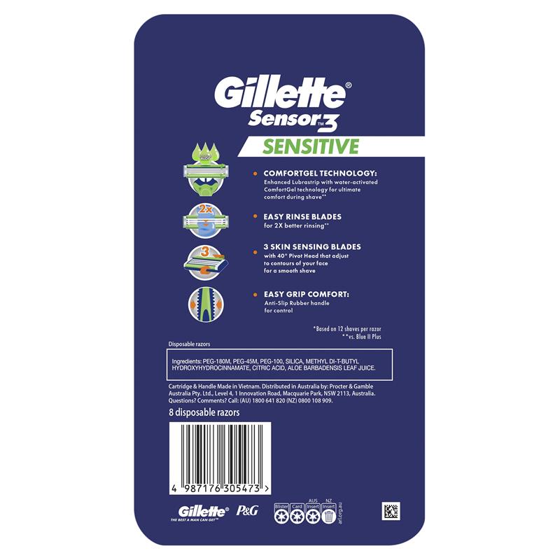 Load image into Gallery viewer, Gillette Sensor 3 Sensitive Disposables 8pk

