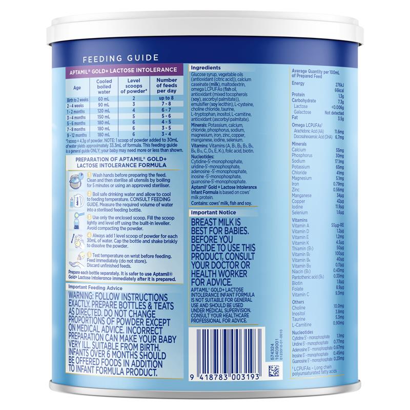 Load image into Gallery viewer, Aptamil Gold+ Lactose Intolerance Baby Infant Formula From Birth to 12 Months 900g
