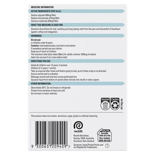 Gaviscon Dual Action Liquid Sachets Peppermint 24 Pack