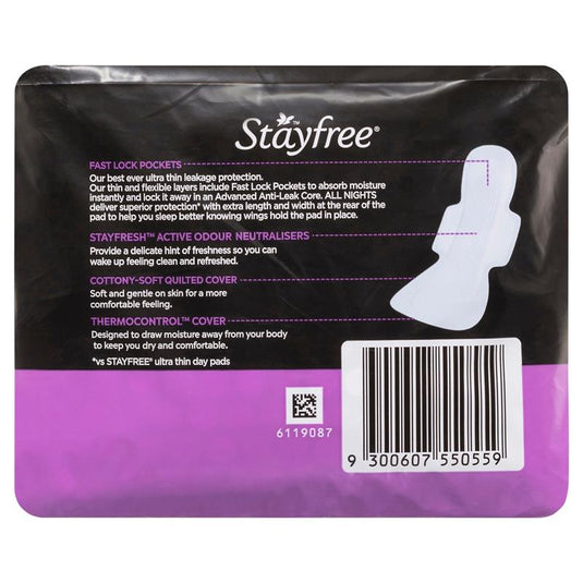 Stayfree Ultra Thin All Night Sanitary Pads With Wings 10 Pack