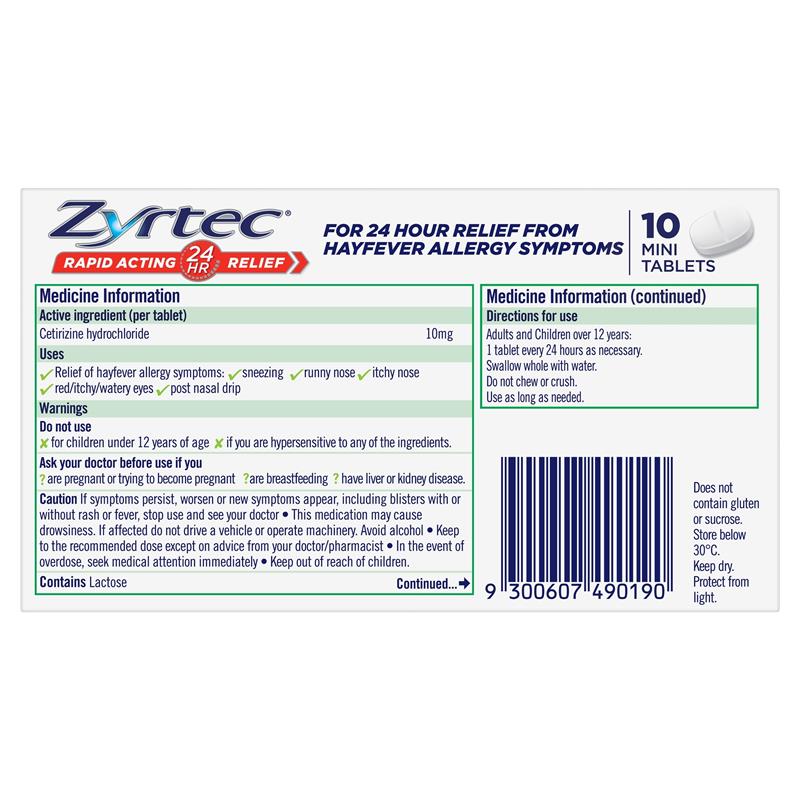 Load image into Gallery viewer, Zyrtec 10mg 10 Tablets
