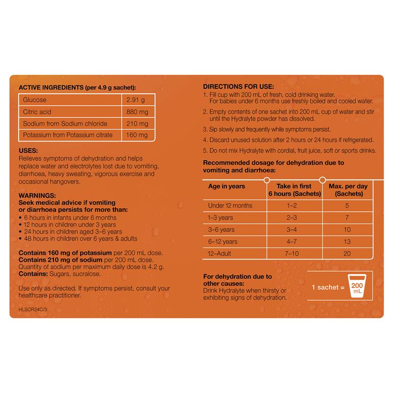 Load image into Gallery viewer, Hydralyte Orange Sachets Value Pack 4.9g x 24
