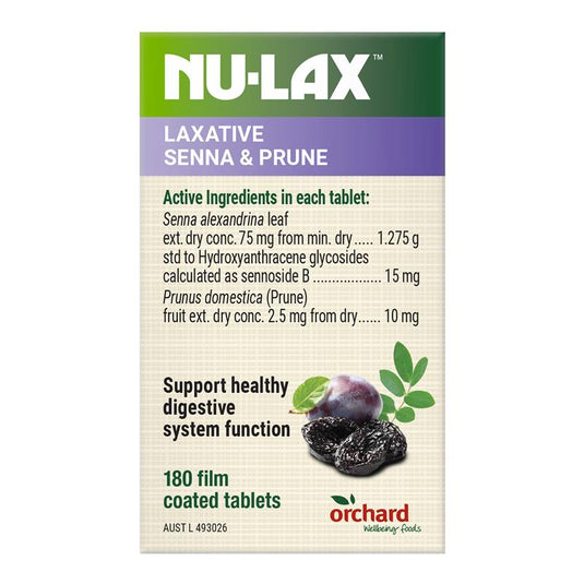 Nulax Natural Laxative Tablets with Senna and Prunes 180 Tablets