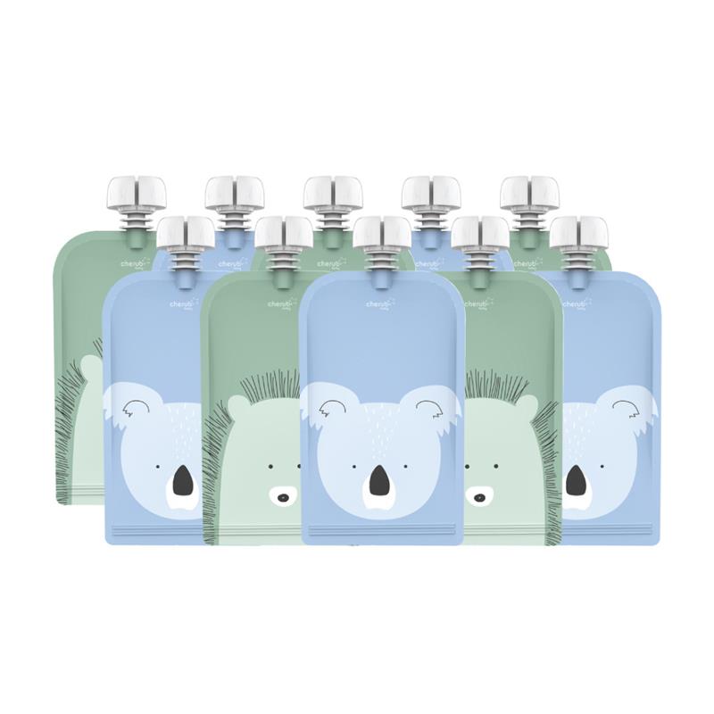 Load image into Gallery viewer, On The Go Food Pouch Cerulean &amp; Sage 120ml Animal Print 10 Pack

