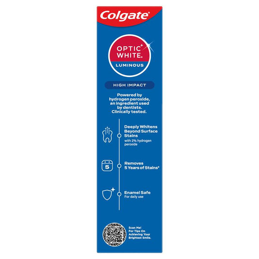Colgate Toothpaste Optic White Luminous High Impact Teeth Whitening 85g