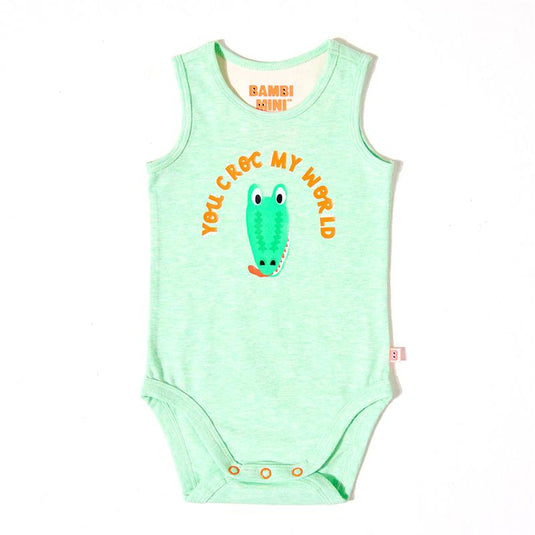 Bambi Mini Co. Supersinglet Bodysuit Boys Green Croc and Triangles 2 pack 12-18