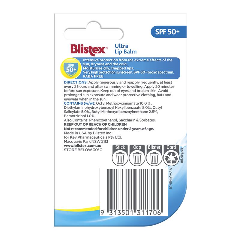 Load image into Gallery viewer, Blistex Ultra Lip Balm SPF 50+ 4.25gm Stick

