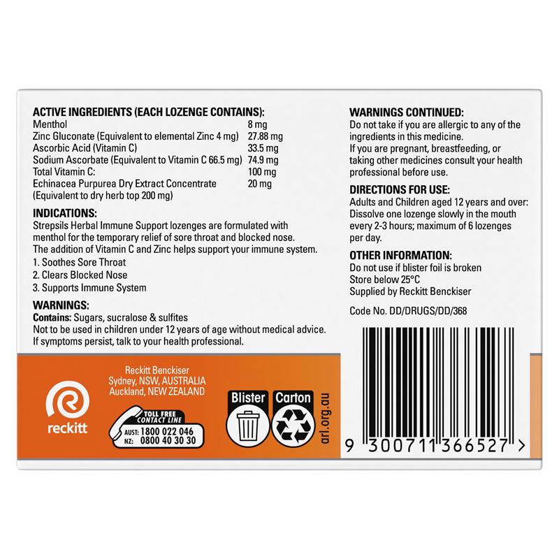 Load image into Gallery viewer, Strepsils Herbal Immune Support Lozenges Honey Lemon 16 Pack
