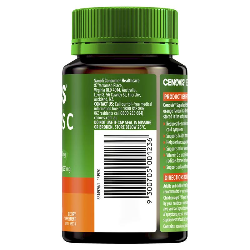 Load image into Gallery viewer, Cenovis Sugarless C 500mg 100 Orange Flavour Chewable Tablets
