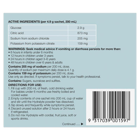 Hydralyte Electrolyte Powder Colour Free Lemonade 4.9g x 10