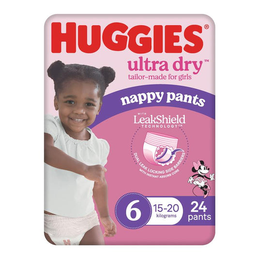Huggies Ultra Dry Nappy Pants Size 6 15kg & Over Girl 24 Pack