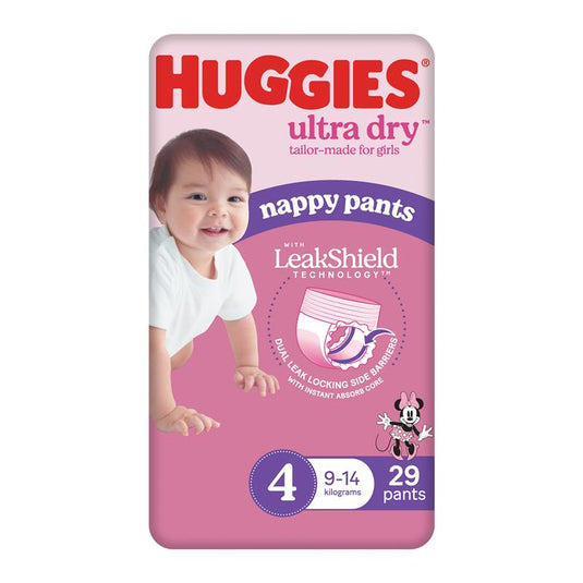 Huggies Ultra Dry Nappy Pants Size 4 9-14kg Girl 29 Pack