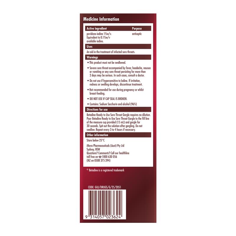 Load image into Gallery viewer, Betadine Sore Throat Ready To Use 200ml
