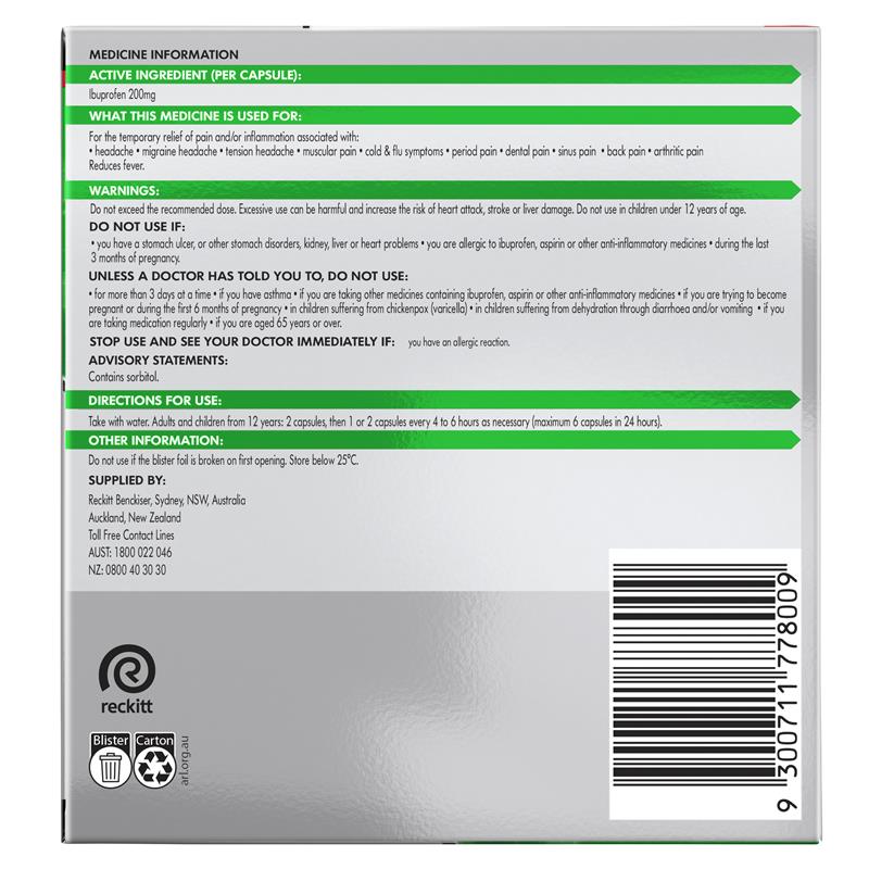 Load image into Gallery viewer, Nurofen Zavance Fast Pain Relief Liquid Capsules 200mg Ibuprofen 100 Pack
