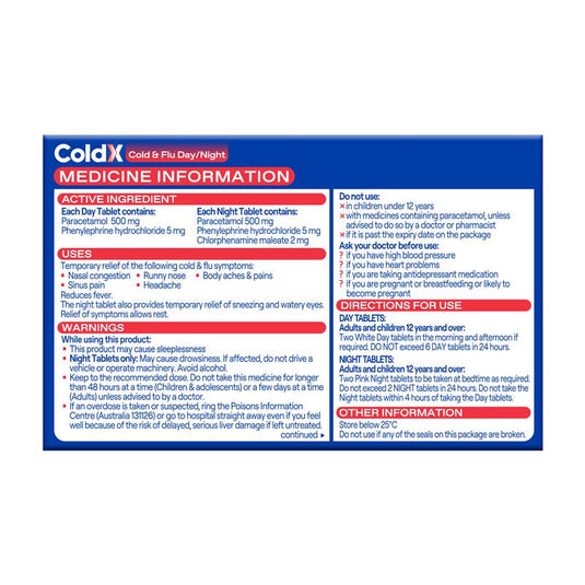 ColdX Cold & Flu Tablets Day & Night 24 Tablets