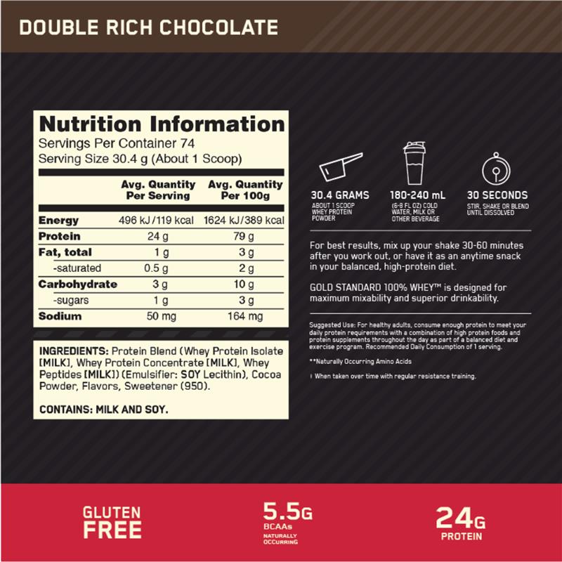 Load image into Gallery viewer, Optimum Nutrition Gold Standard 100% Whey Double Rich Chocolate 2.27kg

