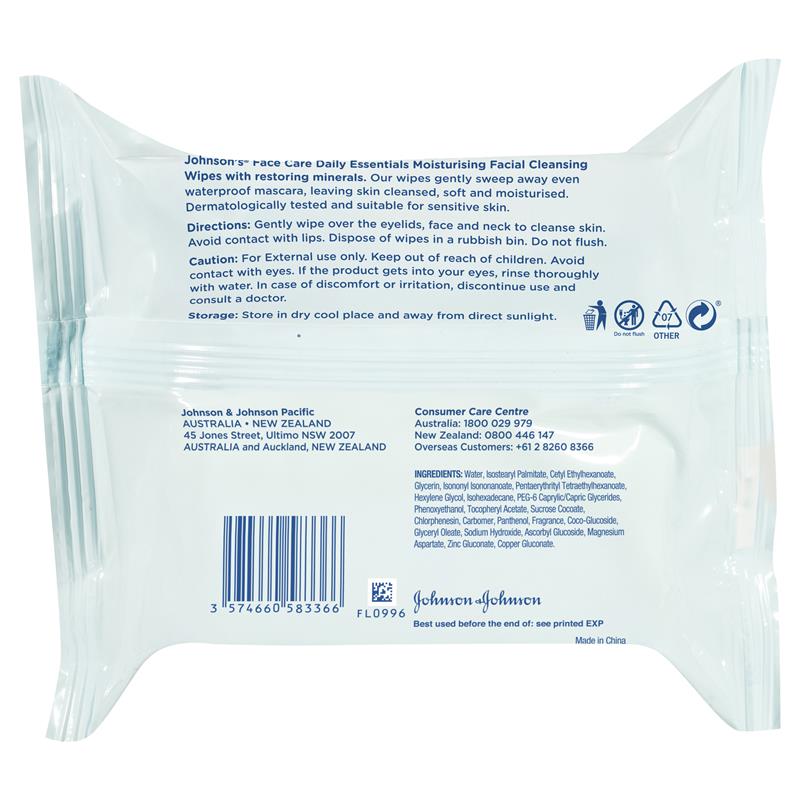 Load image into Gallery viewer, Johnson's Face Care Moisturising Facial Cleansing Wipes For Dry Skin 25 Pack
