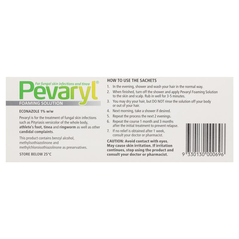 Load image into Gallery viewer, Pevaryl Foaming Solution 1% 3x10g Sachets
