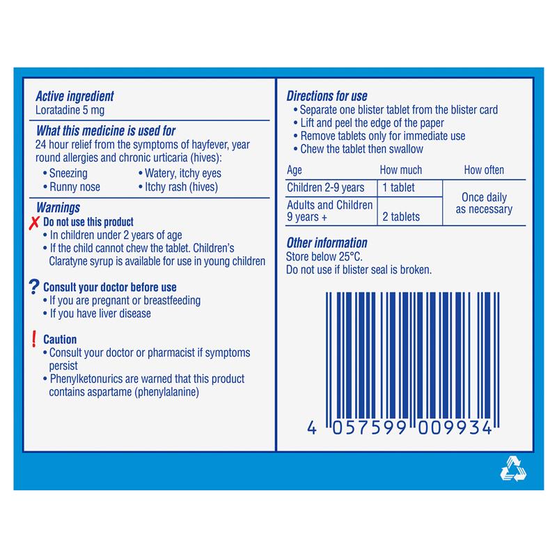 Load image into Gallery viewer, Claratyne Children’s Hayfever &amp; Allergy Relief Grape 50 Chewable Tablets
