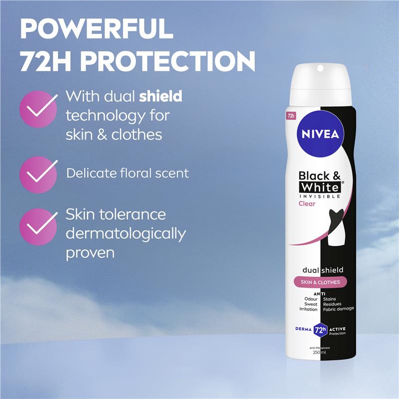 Load image into Gallery viewer, NIVEA Black &amp; White Clear Aerosol Deodorant 72H Protection 250ml
