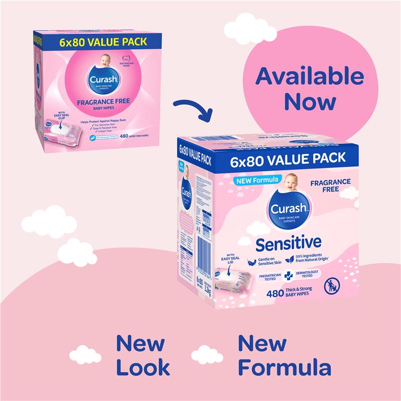 Load image into Gallery viewer, Curash Baby Sensitive Wipes 6 x 80 Value Pack
