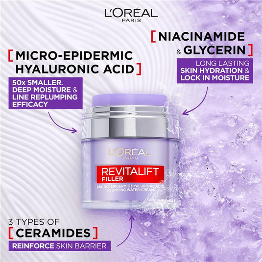 L'Oreal Paris Revitalift Filler Plumping Water Cream Hyaluronic Acid 50ml
