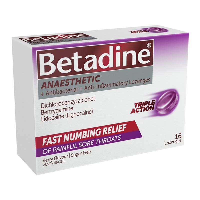 Load image into Gallery viewer, Betadine Sore Throat Anaesthetic Berry 16 Lozenges
