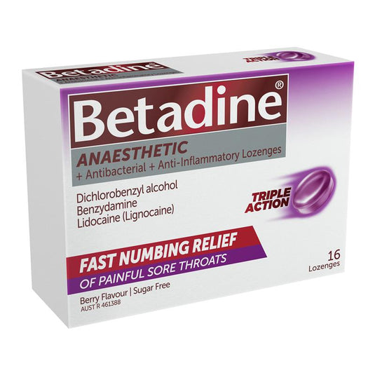 Betadine Sore Throat Anaesthetic Berry 16 Lozenges