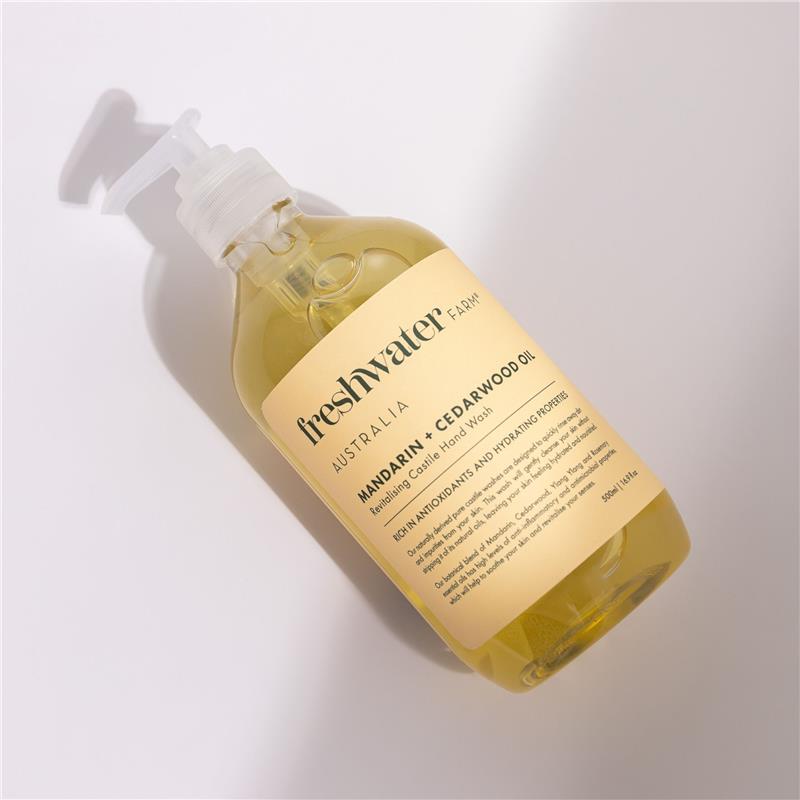 Load image into Gallery viewer, Freshwater Farm Australia Mandarin + Cedarwood Oil Revitalising Castile Hand Wash 500ml
