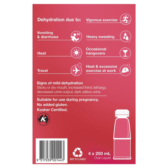 Hydralyte Electrolyte Strawberry and Kiwi 4x250ml Solution