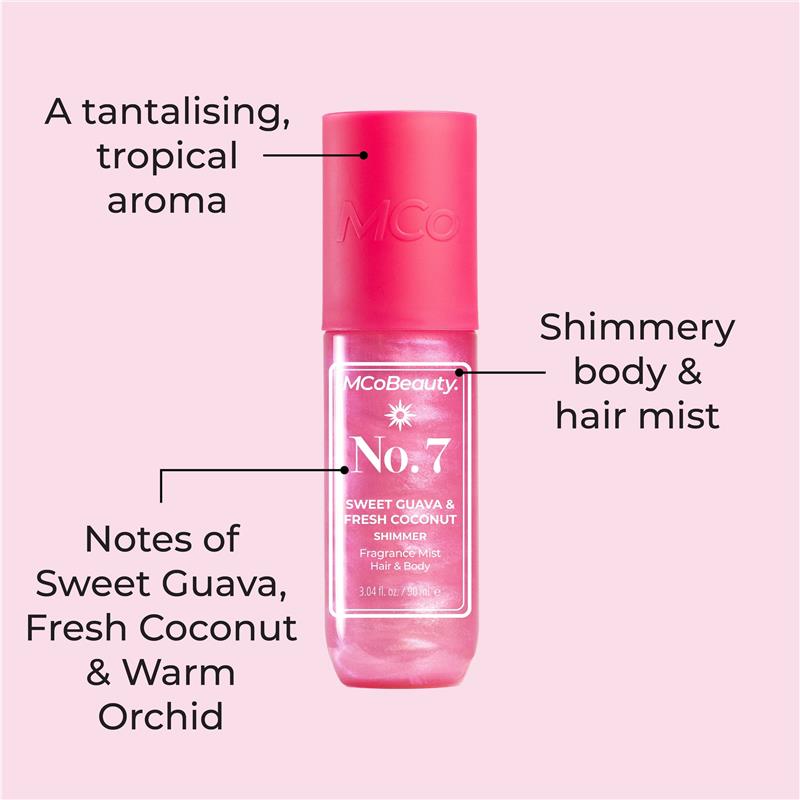 Load image into Gallery viewer, MCoBeauty Sweet Guava &amp; Fresh Coconut Shimmer No.7 Fragrance Hair &amp; Body Mist 90ml

