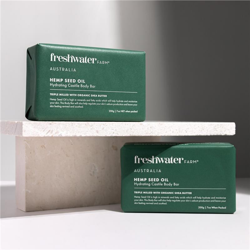 Load image into Gallery viewer, Freshwater Farm Australia Hemp Seed Oil Hydrating Body Bar 200g
