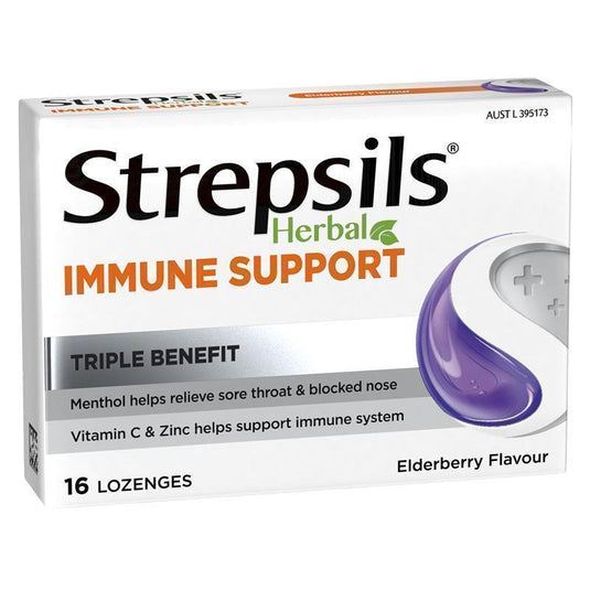 Strepsils Herbal Immune Support Lozenges Elderberry Echinacea 16 Pack