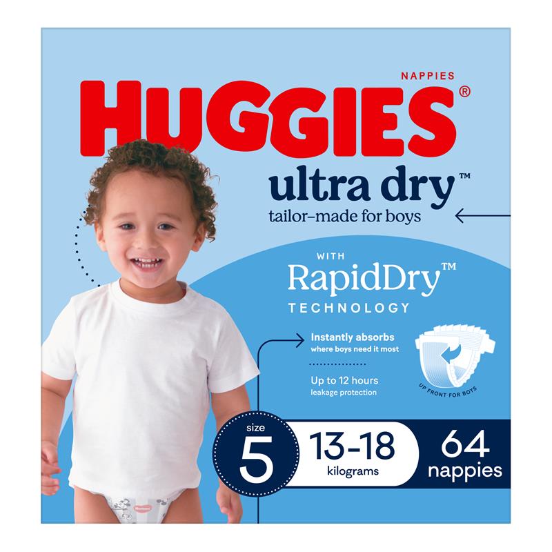 Load image into Gallery viewer, Huggies Ultra Dry Nappies Boy Size 5 Jumbo 64 Pack
