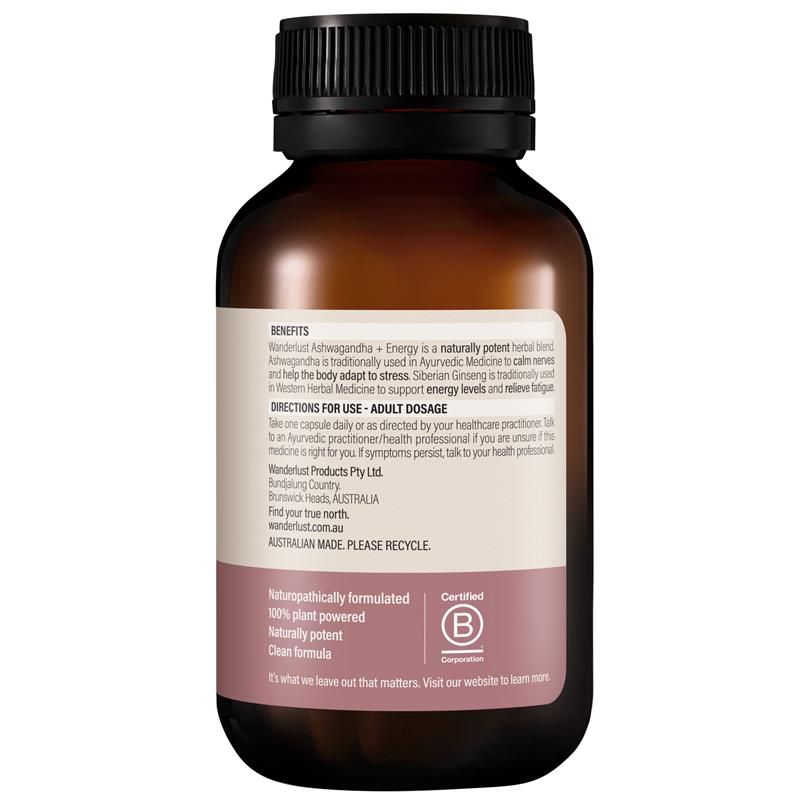 Load image into Gallery viewer, Wanderlust Ashwagandha + Energy 60 Capsules
