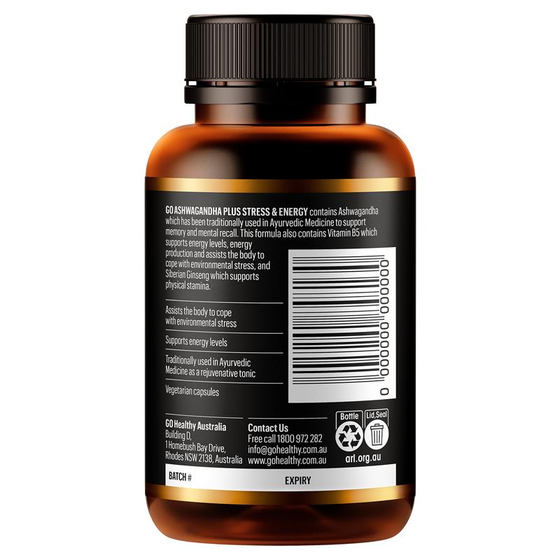 Load image into Gallery viewer, GO Healthy Ashwagandha Plus Stress &amp; Energy 60 Hard Capsules

