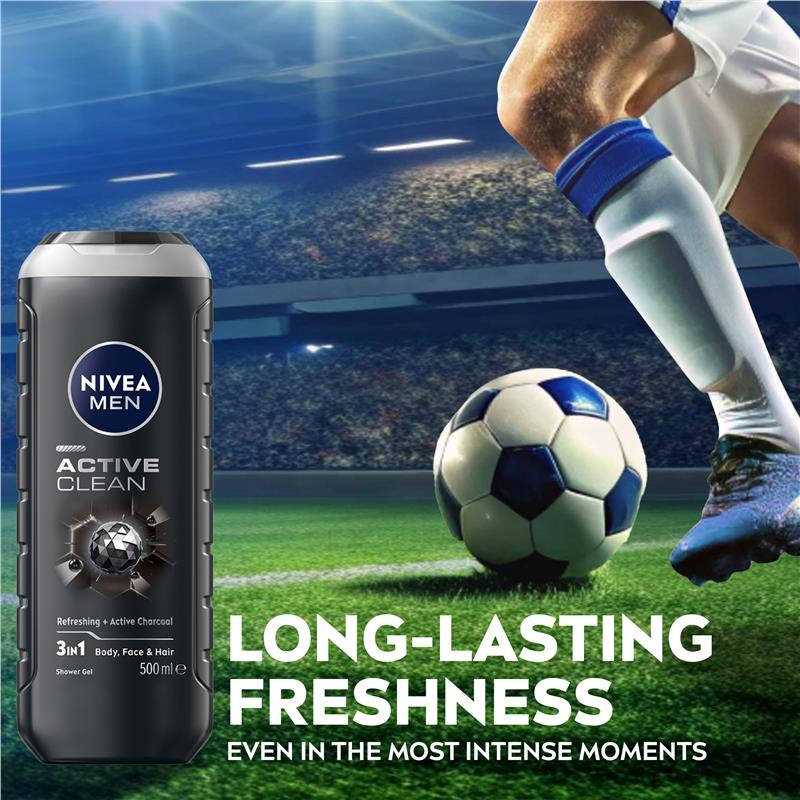 Load image into Gallery viewer, NIVEA MEN Active Clean 3-IN-1 Shower Gel Body Wash 500ml
