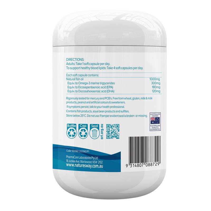 Load image into Gallery viewer, Nature's Way Wild Caught Odourless Fish Oil 1000mg 150 Capsules
