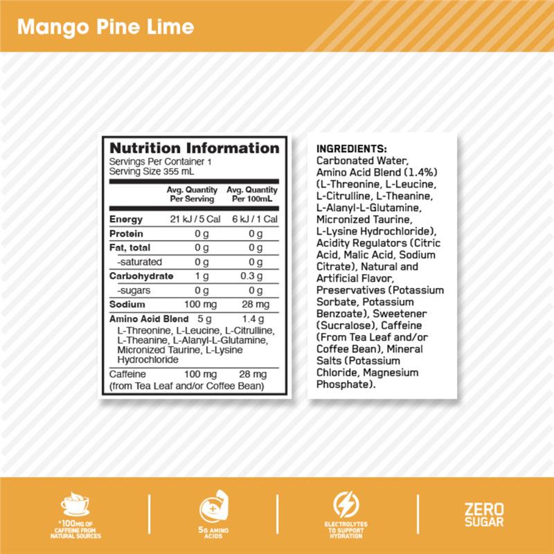 Load image into Gallery viewer, Optimum Nutrition Amino Energy Sparkling + Electrolytes Mango Pinelime 355ml
